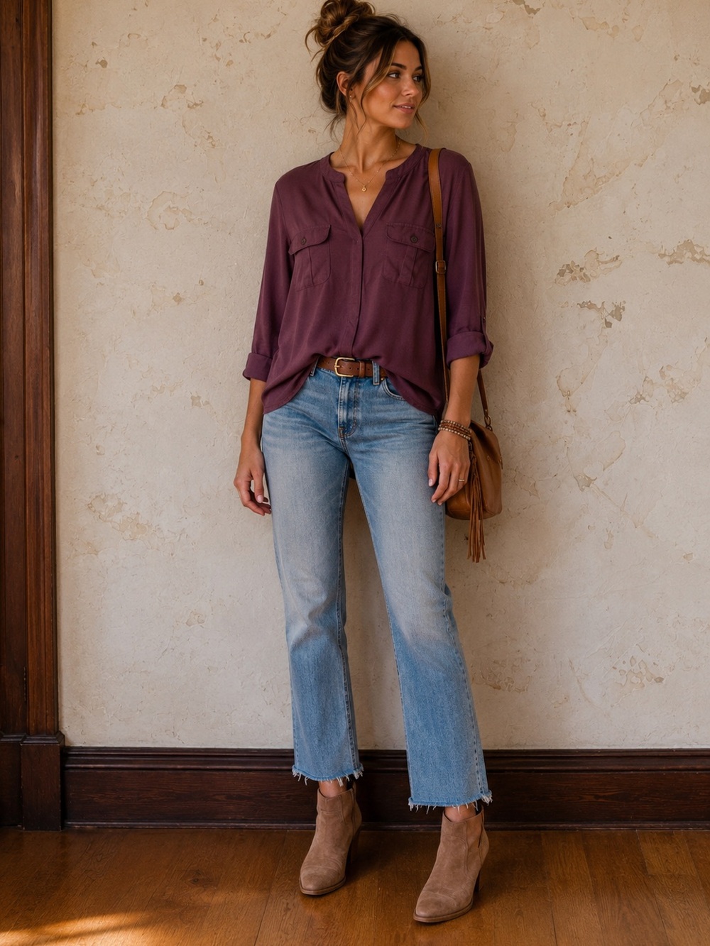 Sonoma Plum Button-Front Utility Top